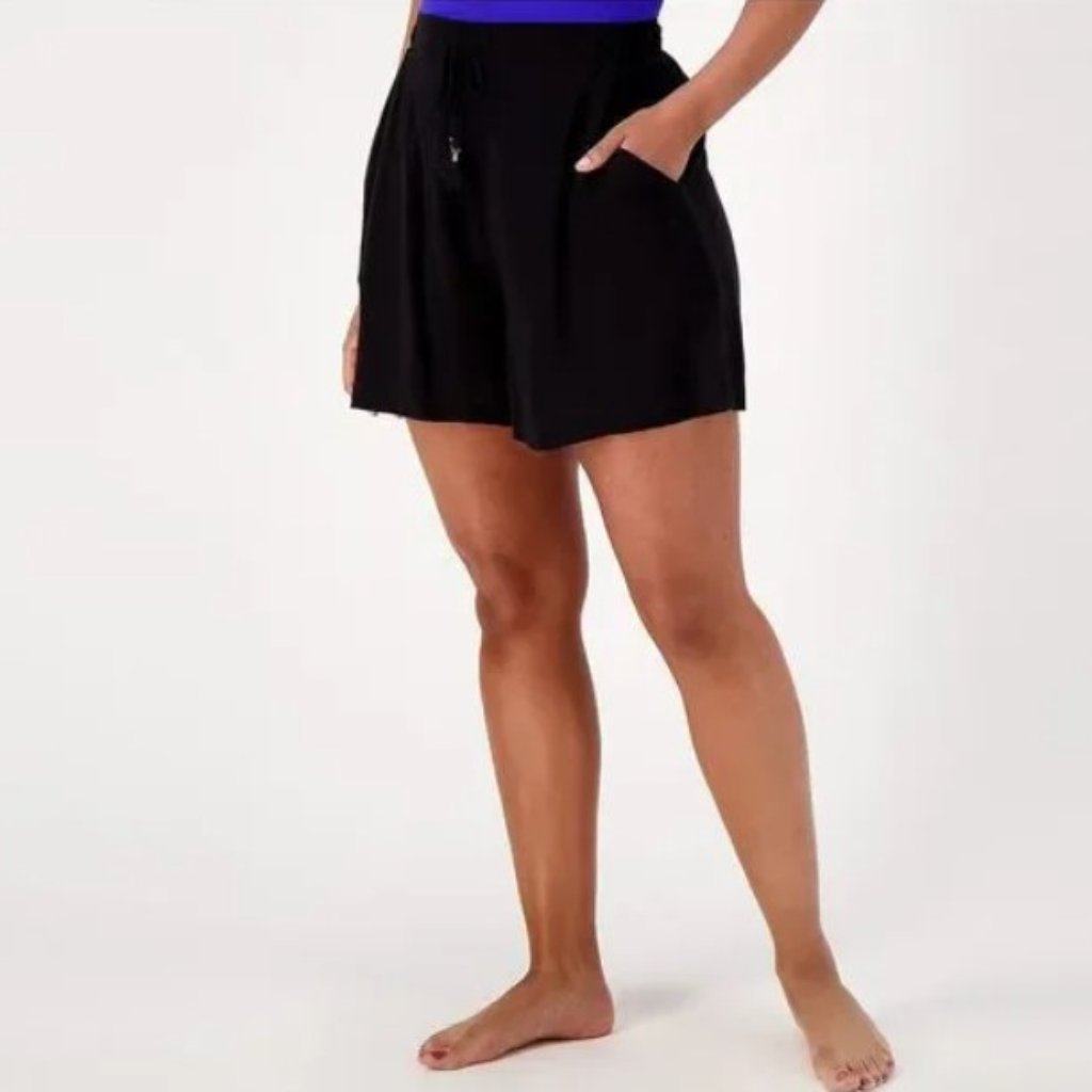 Jantzen Woven Pull-On Tie-Waist Cover-Up Shorts Black, X-Small